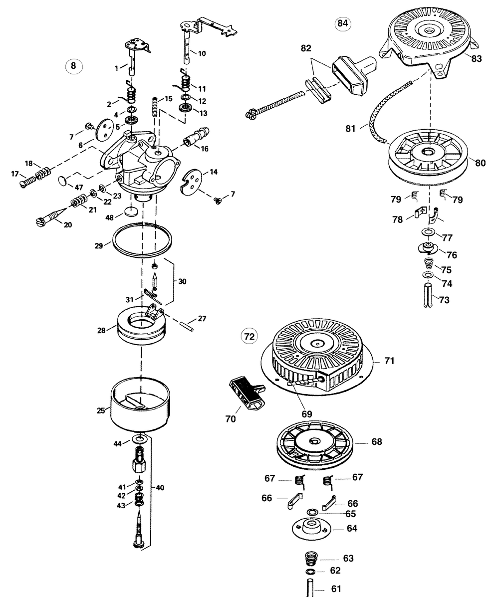 Carburetor And Starter Diagram and Parts List for 33 (24AD595C100)(1998) Cub Cadet Engine